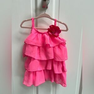 NWOT Youngland Baby 24M Hot Pink Ruffle Tank Top Blouse with Flower